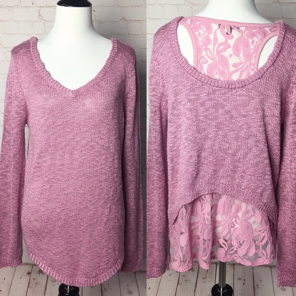 Copper Key Sweaters - Copper Key | Pink Lace Back Sweater | Size Medium